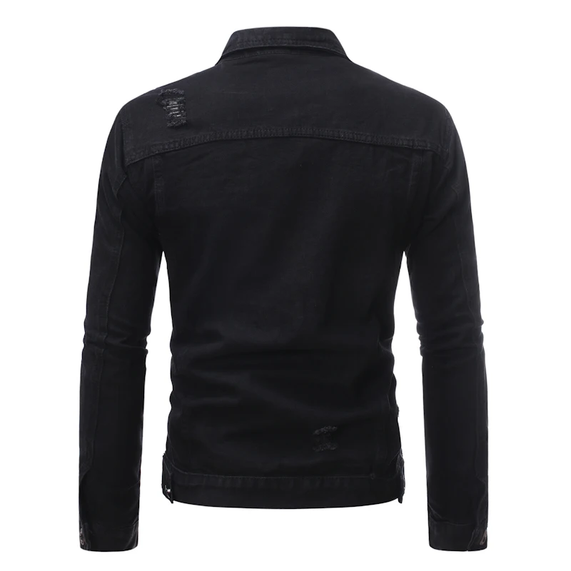 

iSurvivor 2021 New autumn solid color casual slim men's denim jacket bomber jacket male torn hole denim men's denim jacket