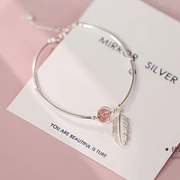 925 sterling silver round bracelet crystal bead feather charm bracelet bangles for women silver 925 jewelry paired bracelets