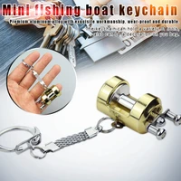 mini metal fishing reel shape keychain keyring trolling wheel key chain decoration fishing wheel pendant bhd2