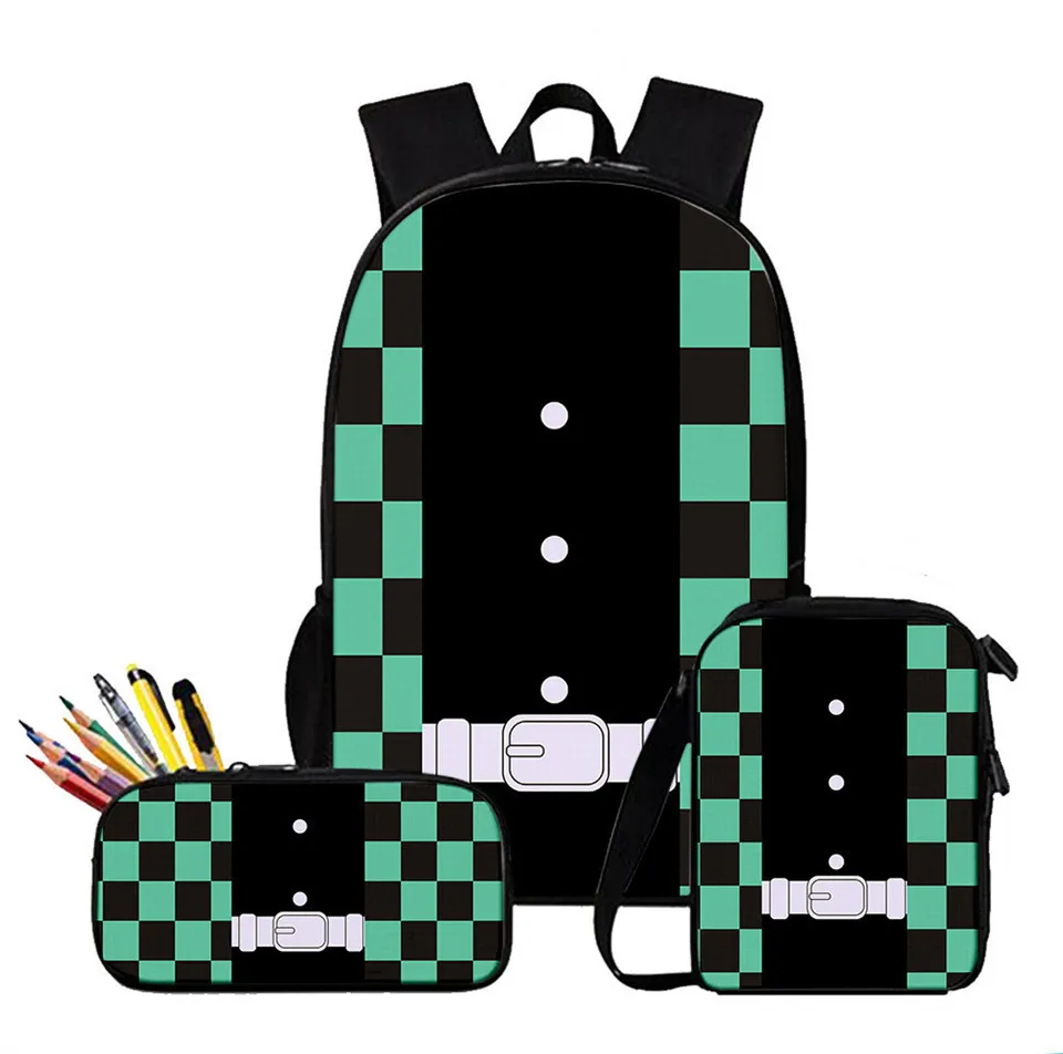 3Pcs/set Japanese Anime Kimetsu No Yaiba Backpack 3D Print School Bag Sets for Teenager Boys Girls Cool Cartoon Kids Schoolbags