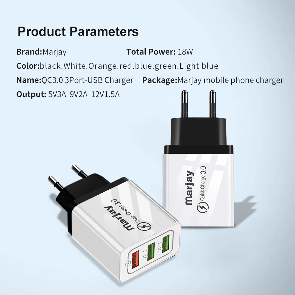 Marjay 3 порта быстрое зарядное устройство QC 3,0 USB зарядное устройство для телефона быстрое зарядное устройство EU зарядное устройство для мобильного телефона для samsung s9 s10 Xiaomi mi9