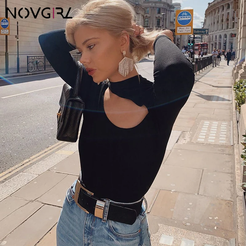 Novgirl/облегающий женский комбинезон с длинным рукавом и высоким воротником осень
