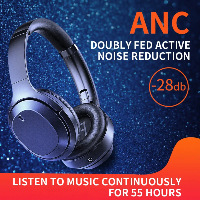 

ANC Active Noise Cancelling 5.0 Bluetooth Headset Sports Foldable True Wireless Headset With Microphone Fone De Ouvido Sem Fio