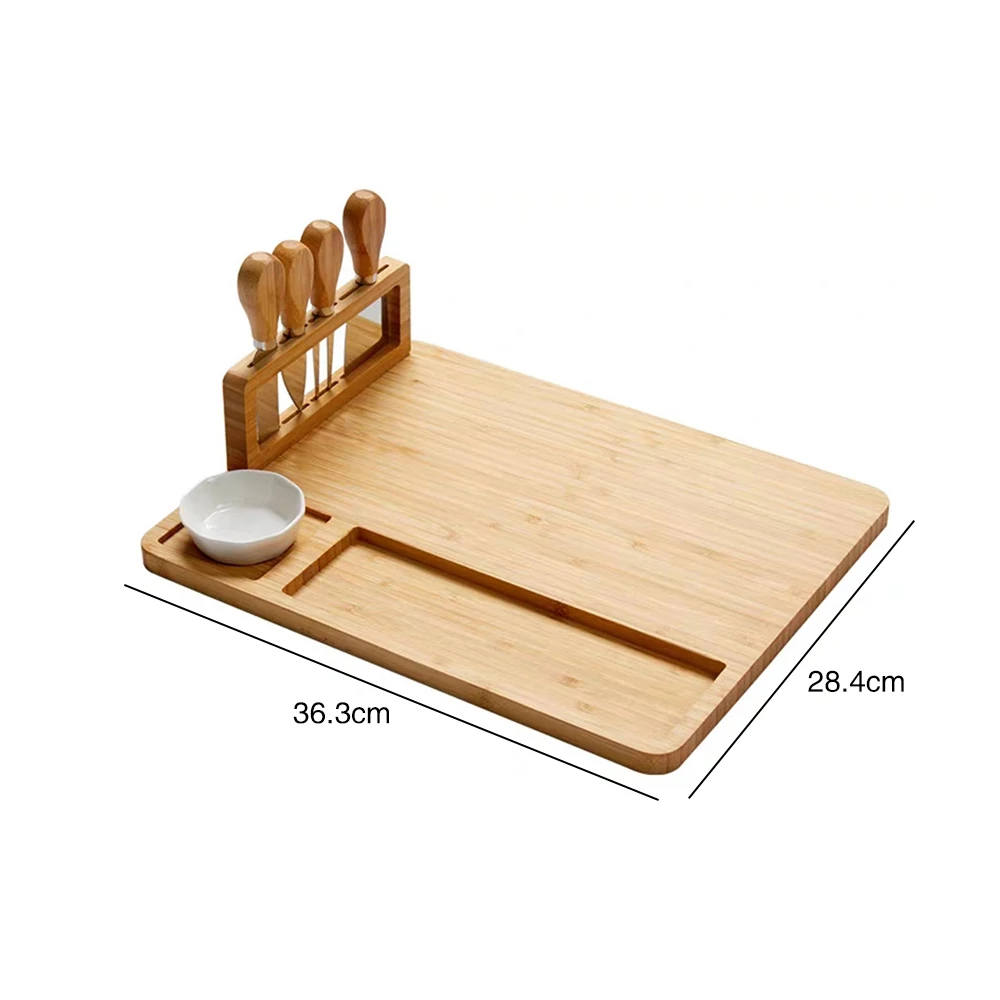 

Bamboo Cheese Board Cutlery Knif Set Cutting Board with Stainless Steel Knives Cooking Tools Cheese Slicer Fork Scoop Cut