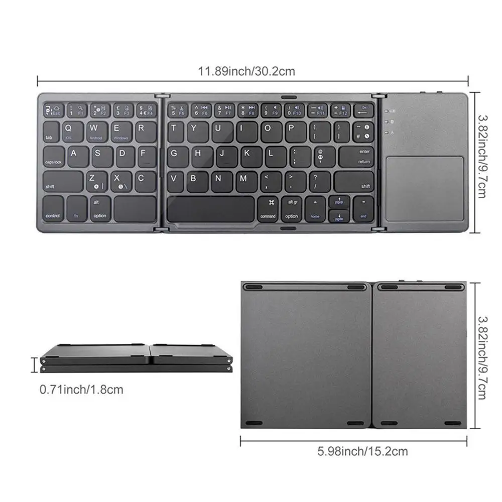 

Mini Compact Triple Folding Keyboard Portable Cool Wireless Phone Tablet Keyboard With Mouse Touchpad