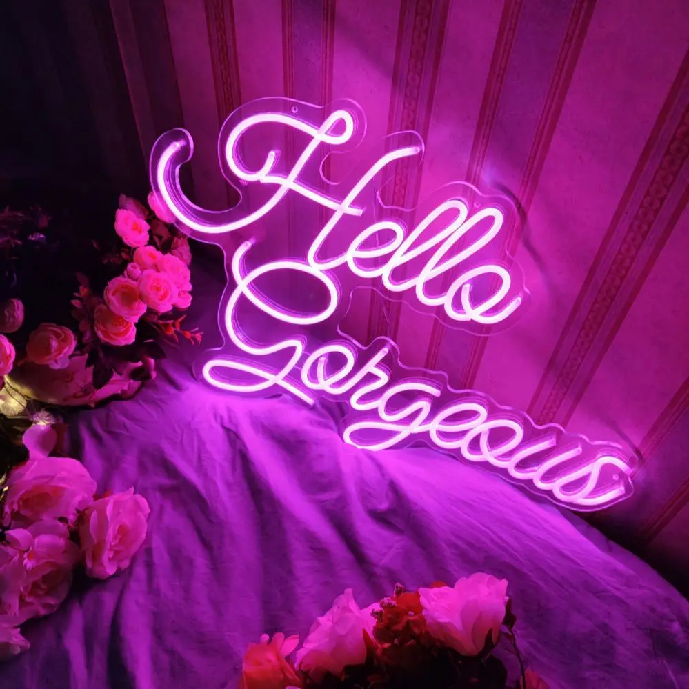 Светодиодный неоновый знак "Привет, красотка" на заказ, розовый, для освещения спальни, свадебной вечеринки, комнаты в доме, декора стен. Игра Among US включена.