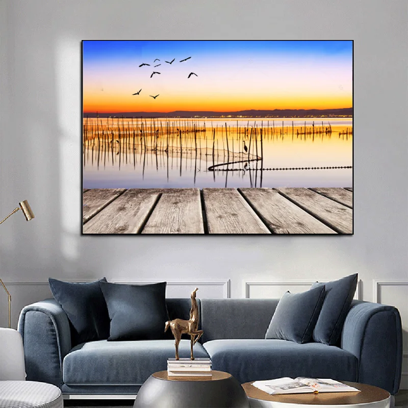 Скандинавский закат пейзаж картины настенные художественные холст плакаты и