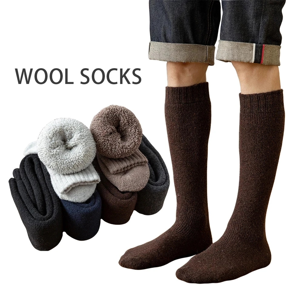 

5Pair Winter Men‘s Knee Wool Long Socks Thick Warm Harajuku Compression High Male Socks
