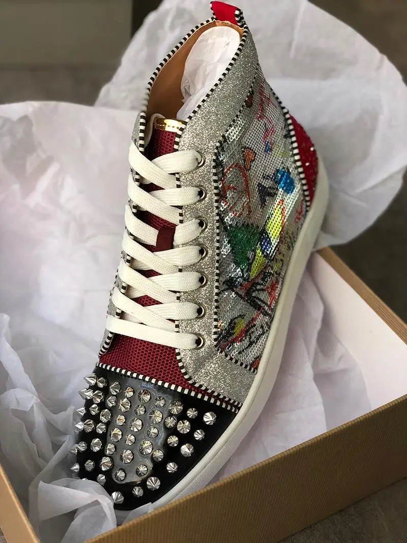 

Graffiti Shoes Men Casual Shoes Fashion Printed Mens Loafers Rivets Toe Runway Shoes High Top Lace Up Mens Sneakers