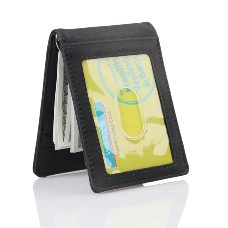 KUDIAN BEAR Men Money Clip Wallet Metal Clamps Rifid Card Case PU Leather Solid Men's Wallets Luxury Brand Carteira BIH203 PM49 | Багаж и