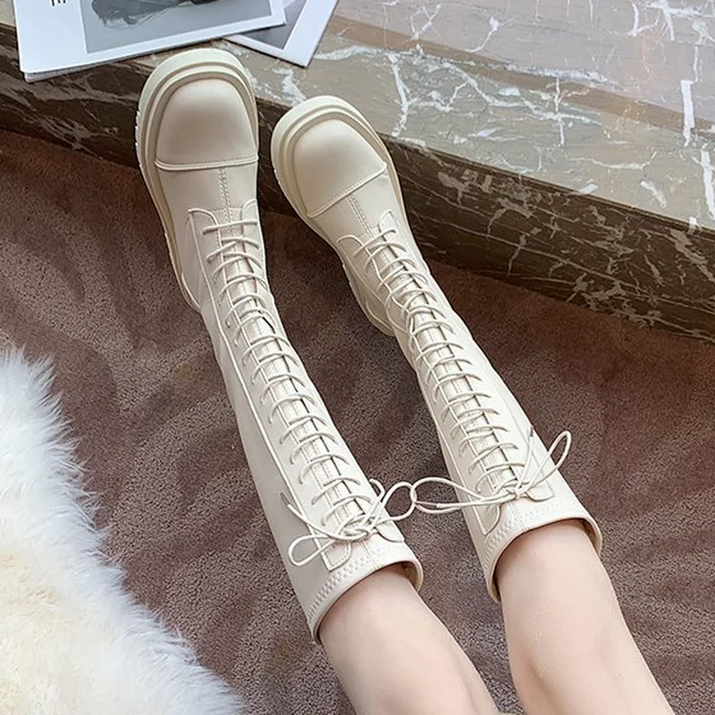 

Women's Knee-length Boots Solid Color Lace-up Thick-soled Waterproof Snow Boots Comfortable and Lightweight Women's Boots 2021