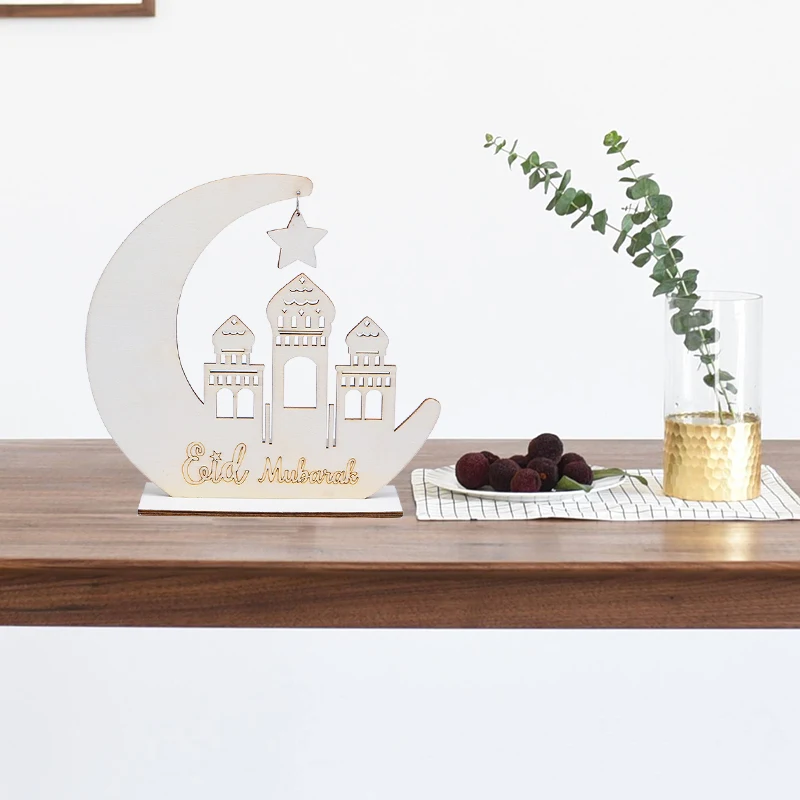 1 шт. дерево ремесло Рамадан ИД Мубарак украшения для дома Луна деревянный