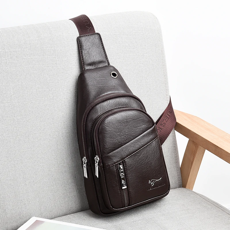 Роскошный брендовый кожаный мужской нагрудной мешок сумки через плечо для
