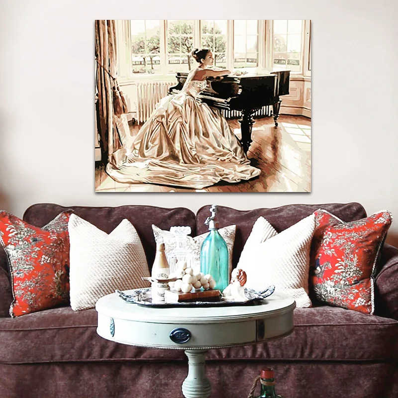 DIY картинки для раскраски по номерам с фортепиано девушка Картина Рисунок Рельеф