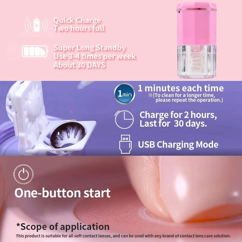 

Portable Contact Lens Cleaner USB Charging Turbine Rotation Contact Cleaner Case Kit