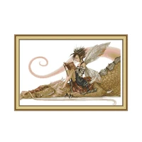 clear stock the girl sat on the dragon reading a book cross stitch kit aida 14ct 11ct count print canvas stitches embroidery diy