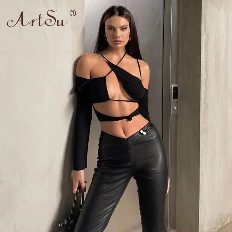 

Кроп-Топ женский асимметричный с открытой спиной и длинным рукавом, ANDYTS206