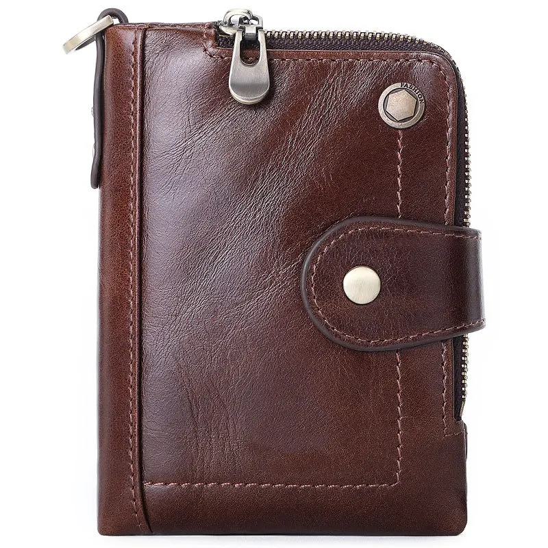 

Double Zipper Leather Mens Wallet with Zipper Coin Purse Cowhide Male Purse Carteira Masculina Purses Men Gift Wal