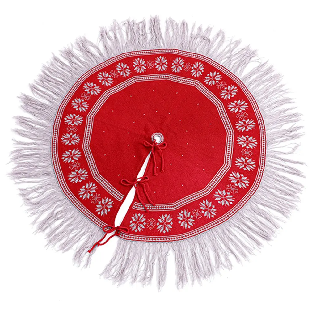 

Tassel Christmas Tree Skirt Snowflake Fringed Edge Elk Knitted Tree Skirts Mat For Christmas Holiday Party Decorations