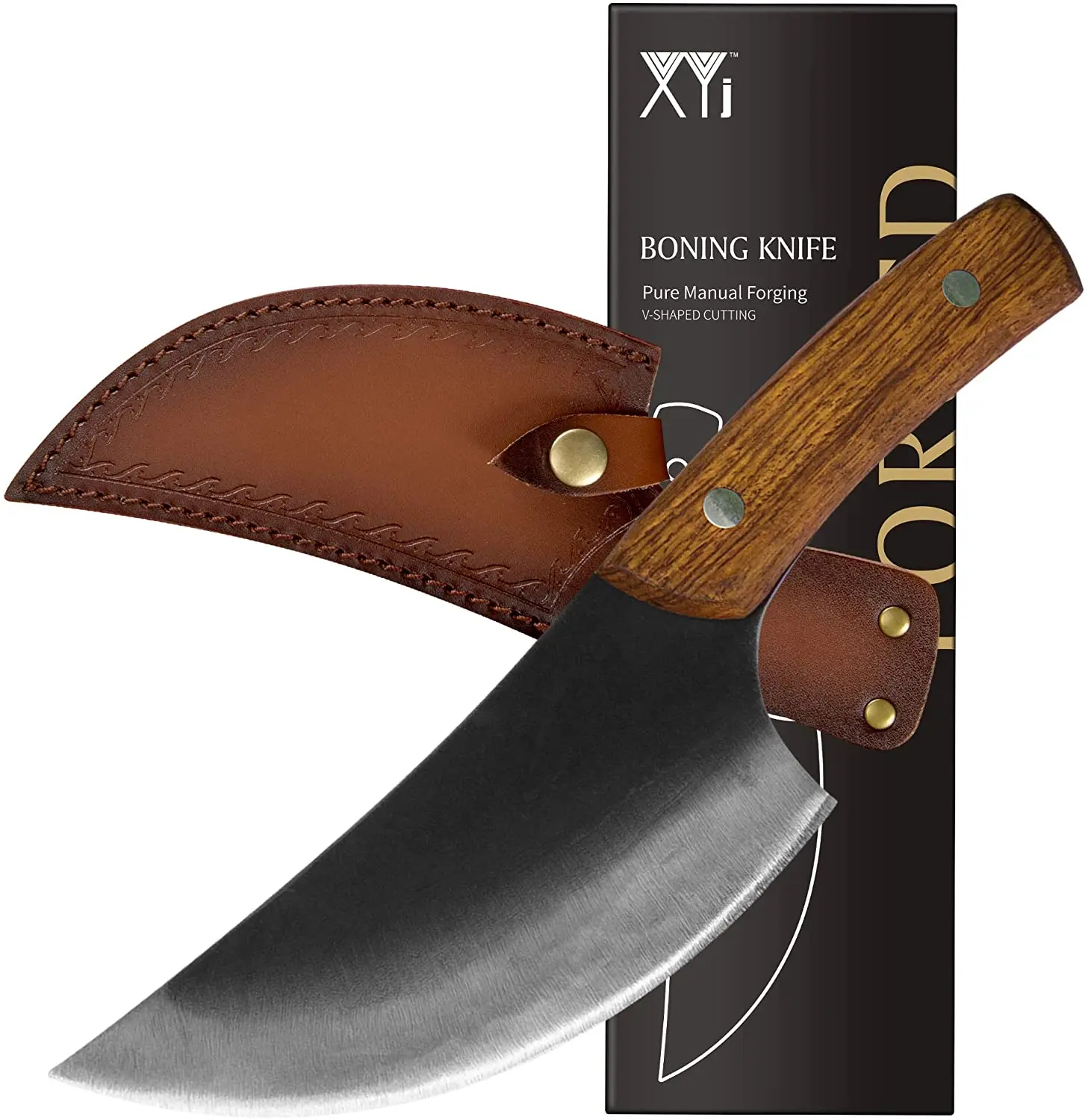 

XYJ Full Tang 5,5 дюймовый кованый нож с кожаным футляром из высокоуглеродистой стали Мясницкий сербский нож для кемпинга, охоты, барбекю