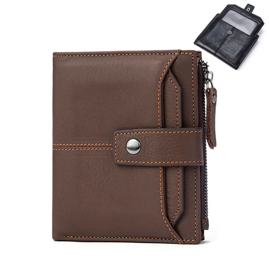 

Vintage Crazy Horse Genuine Leather Men Wallet Short Multiple Card Slots Men Purse Card Wallet For Male Money Clips Money Bag
