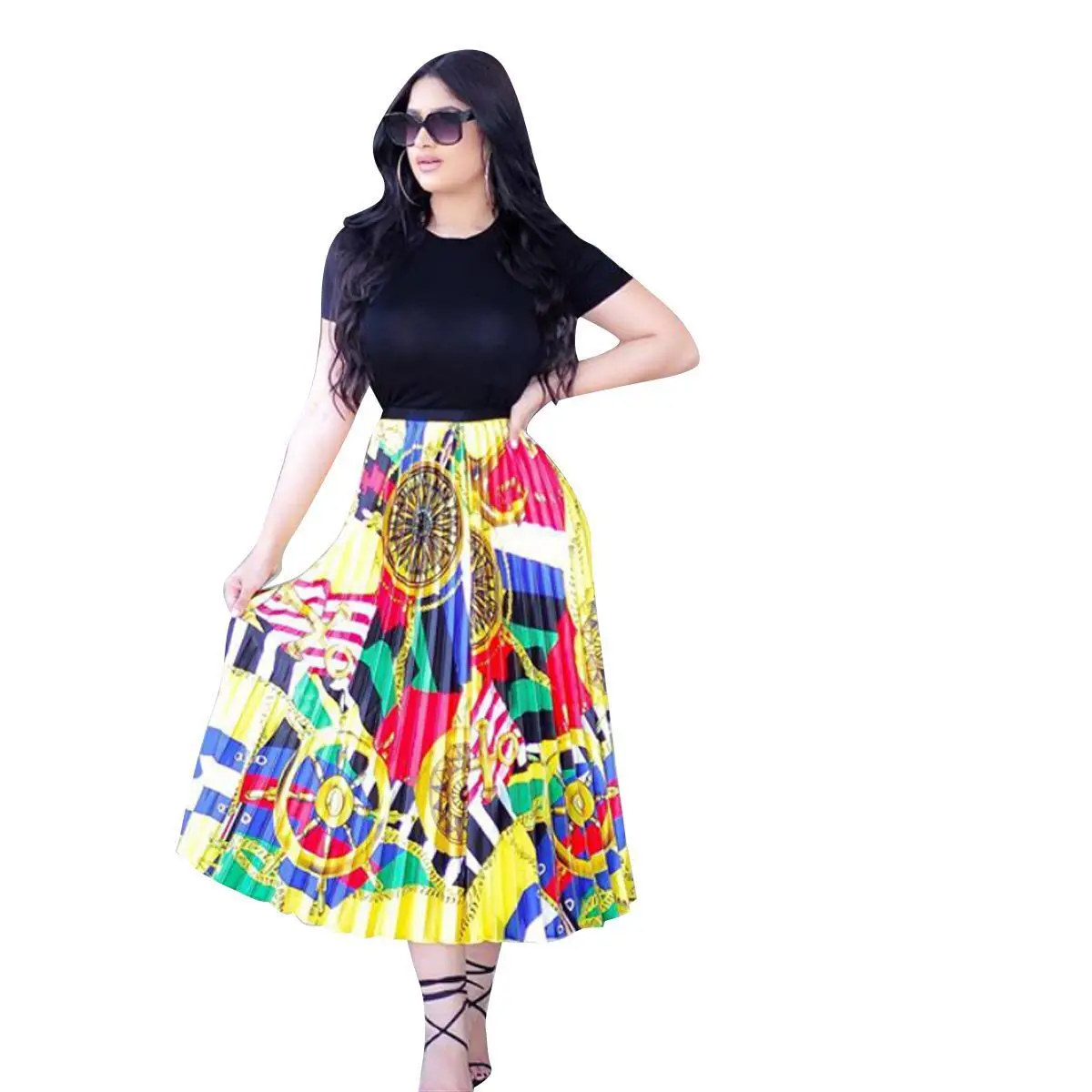 

Donsignet Summer Fashion Skirts for Women Casual Print Knitted Skirts Womens Pleated Skirt Woman Skirts