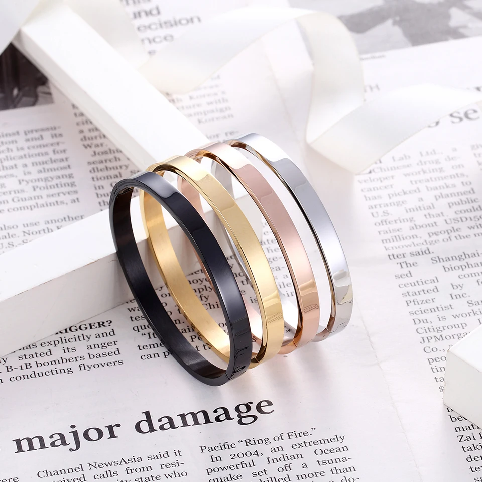 

Smooth Clasp Men Women Charm Bracelet Classic Cuff Open Bangle &Bracelet Fashion Couple Love Jewelry Wedding Brand