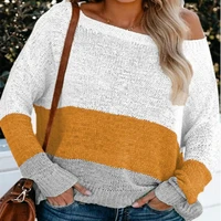 2020 casual fashion autumn womens sweater street style pullover sweater contrast hit color long sleeve sexy strapless sweater