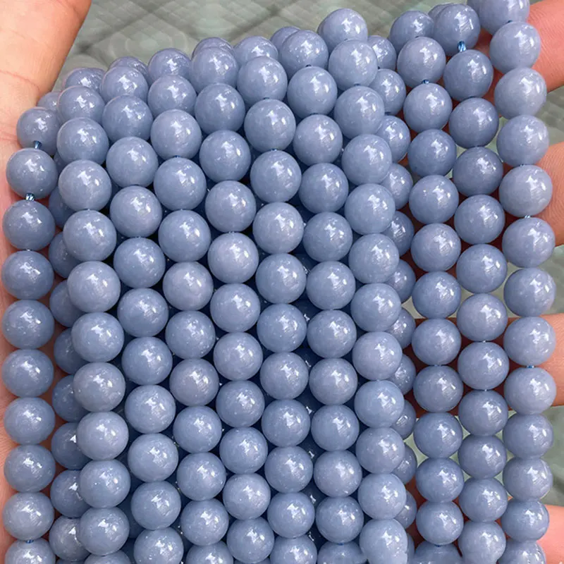 

Natural Blue Angelite Round Loose Spacer Beads For Jewelry Making 15" Strand DIY Accessorries Bead For Bracelet 6 8 10 12mm