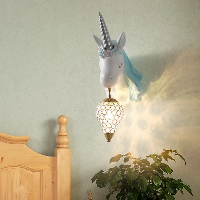 

Simple Lovely Unicorn Led Wall Lamp Bedroom Bedside Lamp Girl Pink Creative Room Sconce Wall Lights Cartoon Unicorn Lamp WF1010