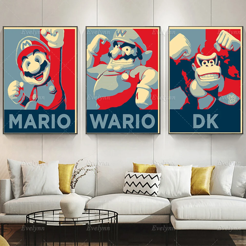 

Nintendo Electronic Gamesmario, Donkey Kong + Wario Watercolor Art Poster Children Room Decor Canvas Modern Home Decor Prints