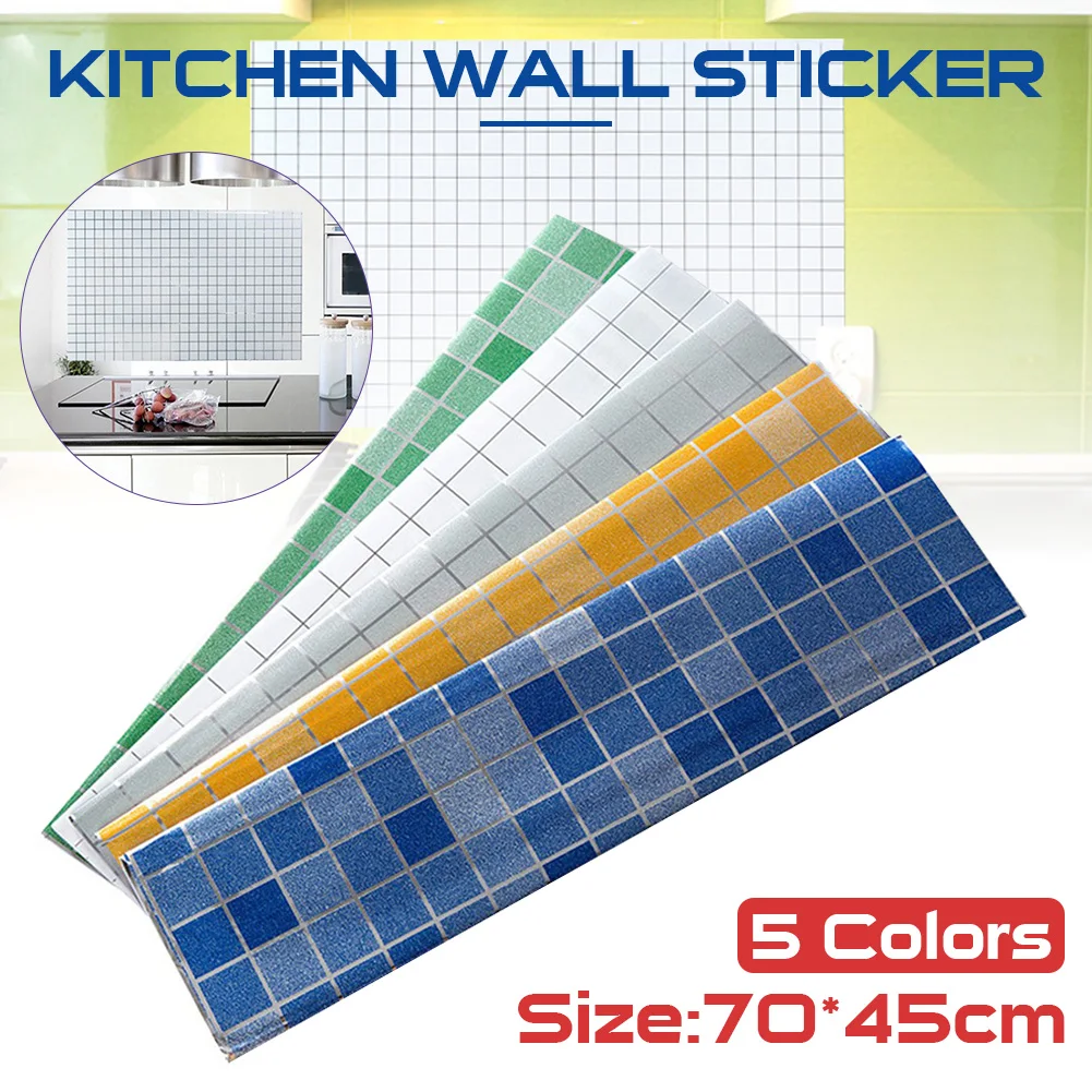 

27.5"x17.7" Kitchen Bathroom Self-Adhesive Wall Paper Foil Stickers Wall Decorations Kitchen Room Check Pattern Wall Sticker