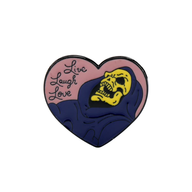 dongsheng jewelry He-Man Skeletor Live Laugh Love Enamel Pin Goth Heart Skeleton Skull Brooches Badge Lapel Pins Halloween Gifts | Украшения