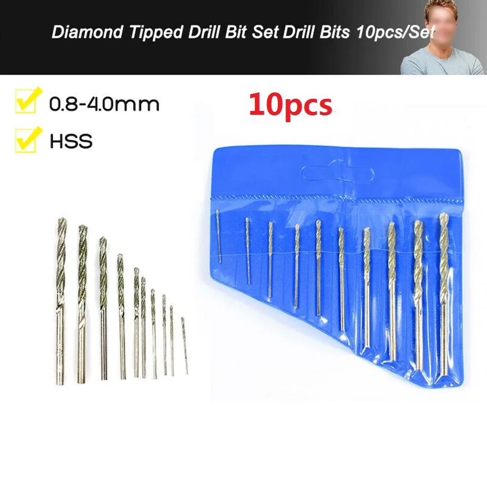 

10x Diamond Tipped Drill Bit Set Drill Bits For Glass Tile Stone 0.8-4.0mm For Electric Drill Tools Accessories