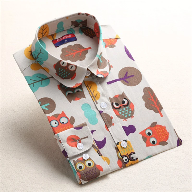 Dioufond Новая женская рубашка с длинным рукавом принтом животных Цветочные женские