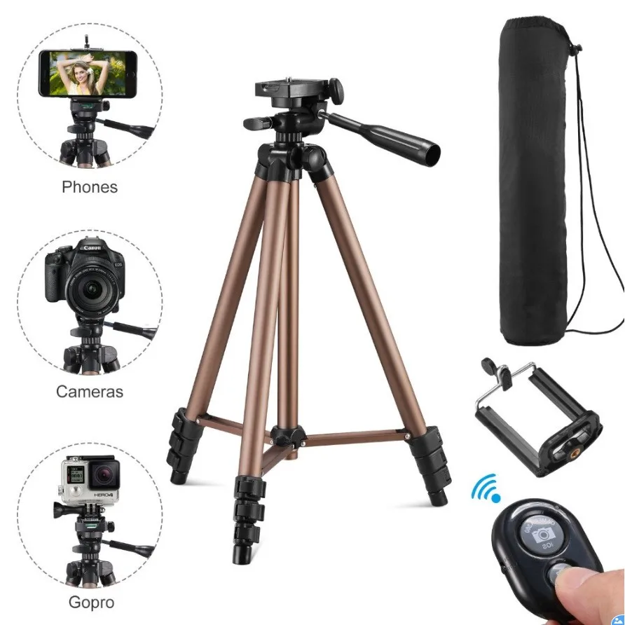

Lightweight Aluminum Travel Tripod Stand Holder with Phone Holder Smartphone Remote Shutter for Camera Smartphone Actioncam
