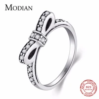 modian authentic solid 925 sterling silver stackable ring wedding fashion bowknot jewelry sparkling cz women valentines gift