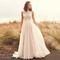 boho wedding dresse 2021 a line lace chiffon bohemian bride dress for women beach bridal gowns vestido de noiva