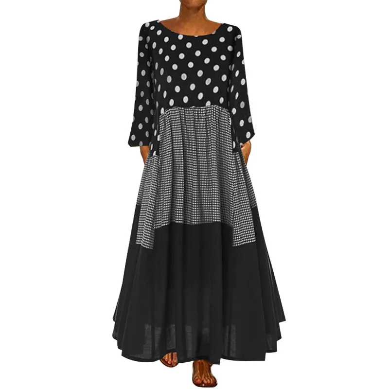 

Fashion Print O Neck Long Sleeve Loose Waist Womens Dress Summer Boho Oversized Streetwear Beach Party Ladies Dresses