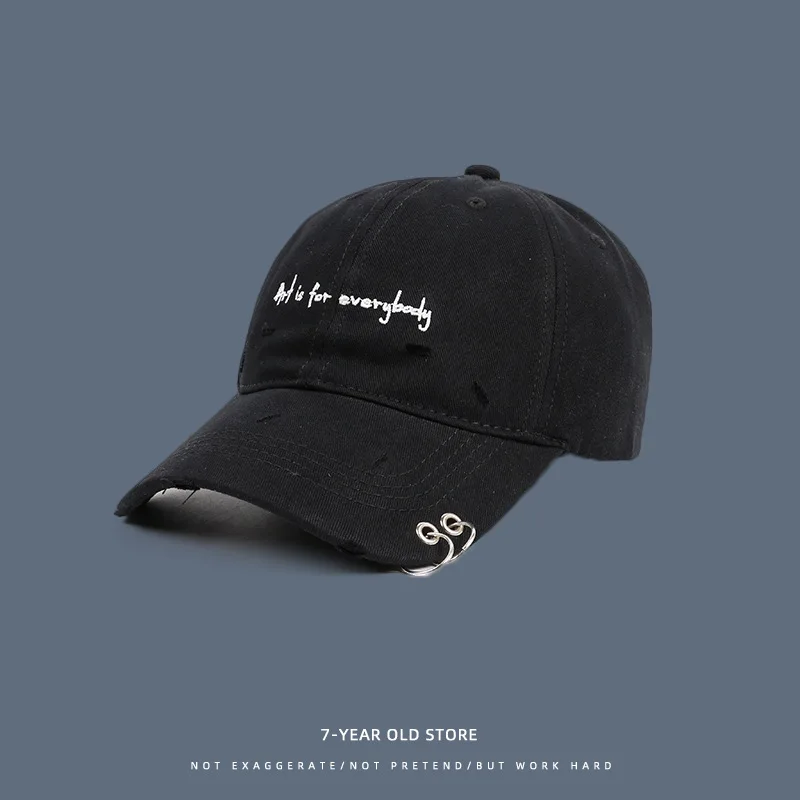 Harajuku Solid Ring Safety Pin Curved Hats Fashion Hoop Baseball Cap Women Men Sun Cap Snapback Hip Hop Caps