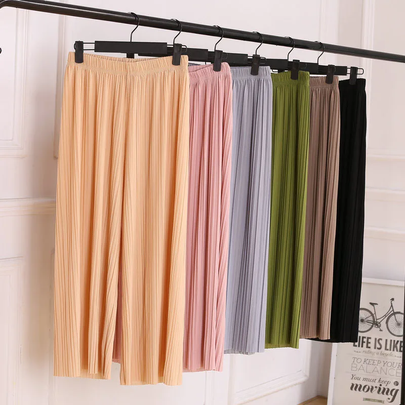 Морщинистые широкие брюки с эластичной резинкой на талии свободные тонкие