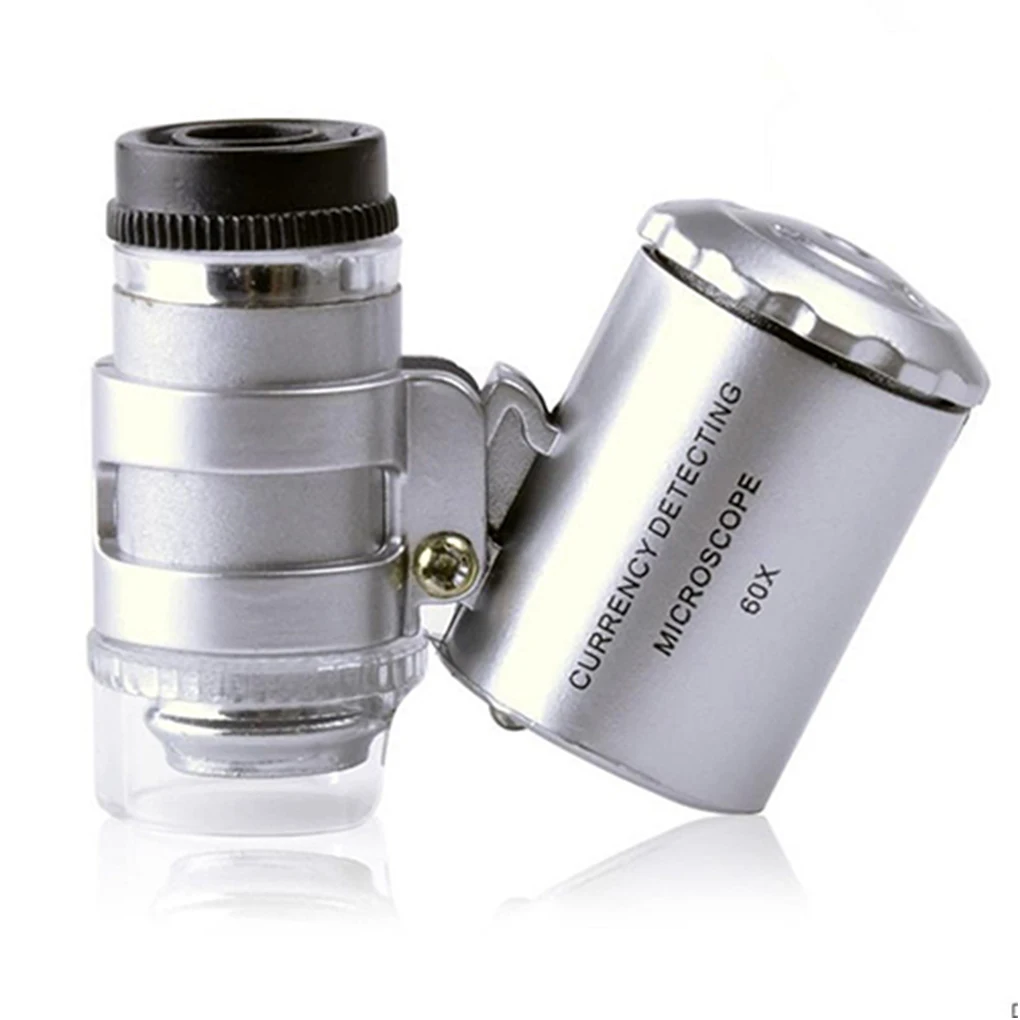 Портативный карманный мини микроскоп 60X ручное увеличительное стекло лупа уф