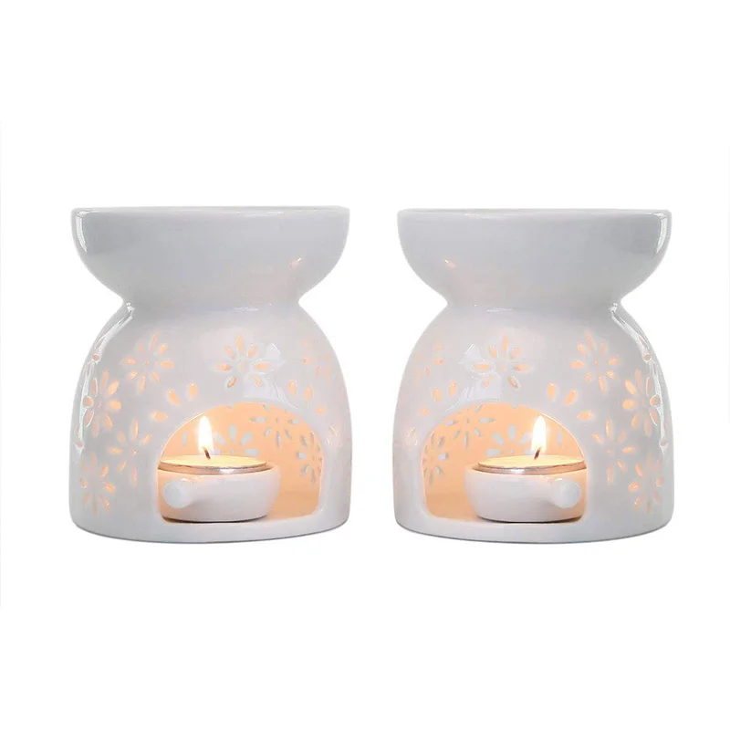 Oil Burner, Essential Oil Incense Aroma Diffuser Furnace Home Decoration Romantic White Set Of 2