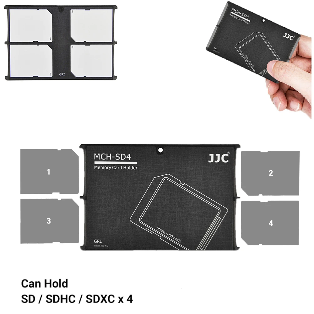 JJC MCH SD4GR Memory Card Holders Storage 4 x SD Cards (Grey)|holder for|holder cardholder card case |