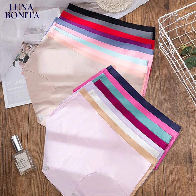 

Ladies Seamless Panties Sexy Underpants Comfortable Underwear Silk Briefs Mid Waist Nylon Lingerie For Women Crotch Cotton Pants