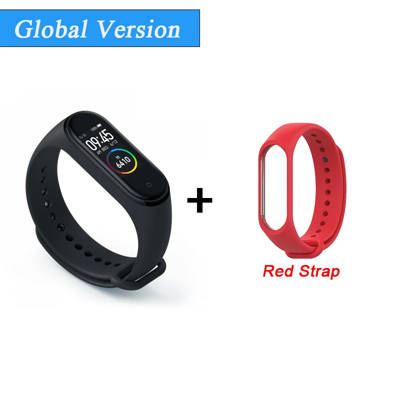 Глобальная версия Xiaomi mi Band 4 Smart mi band 4 водонепроницаемый пульсометр фитнес 135 мАч Bluetooth 5,0 0,9" AMOLED экран - Color: Add Red Strap