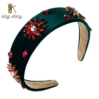 king shiny vintage crystal flower headband for woman luxury colorful gem diamond beaded wide brimmed hairband girls party crowns