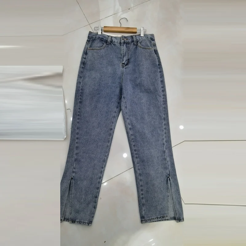 

Side Split Vintage Jeans Woman High Waist Straight Button Fly Slim Women's Pants 2021 Autumn Streetwear Female Denim Trousers
