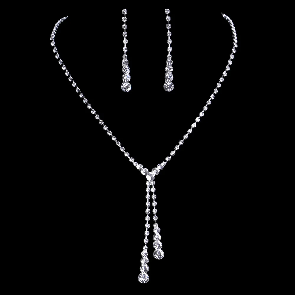 

DSHOU121 Fashion wedding crystal tassel suit sweet woman crystal necklace earrings suit parTSHOU jewelry bracelet Gift Link