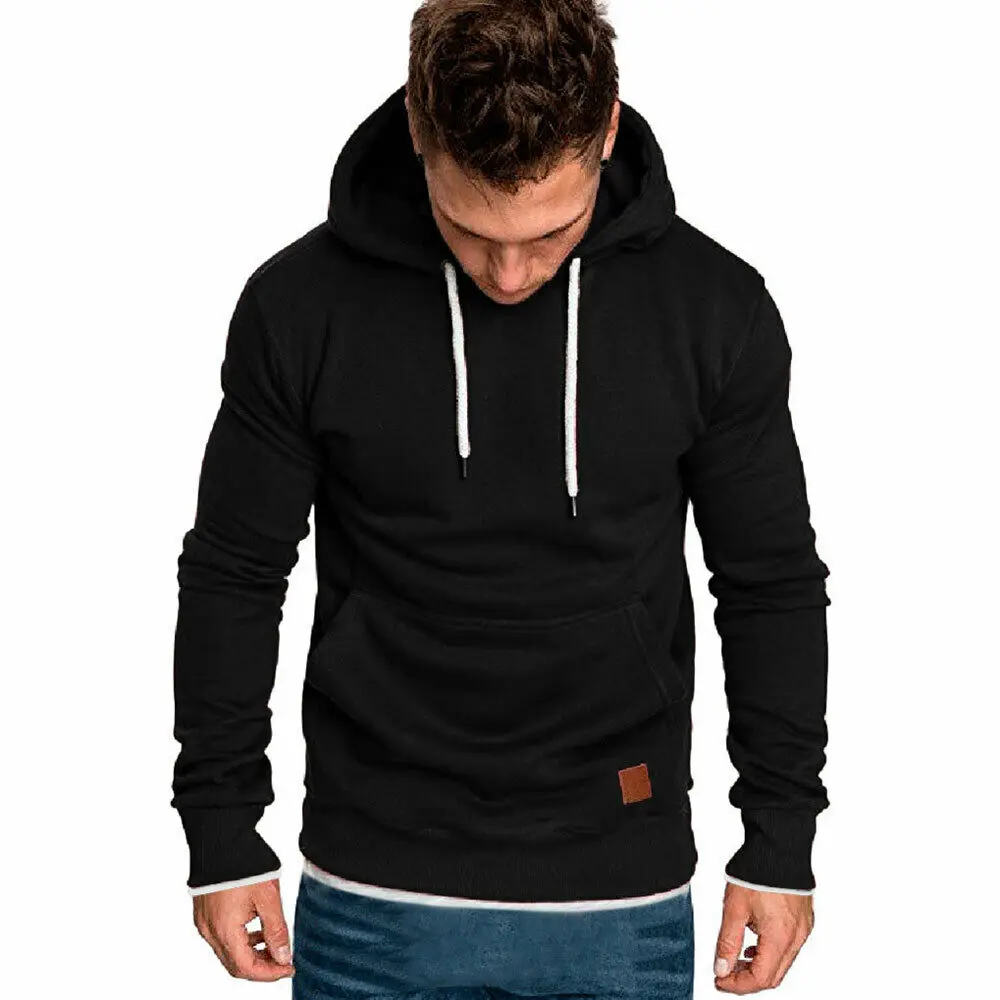Мужская приталенная толстовка с капюшоном однотонная Толстовка длинным рукавом